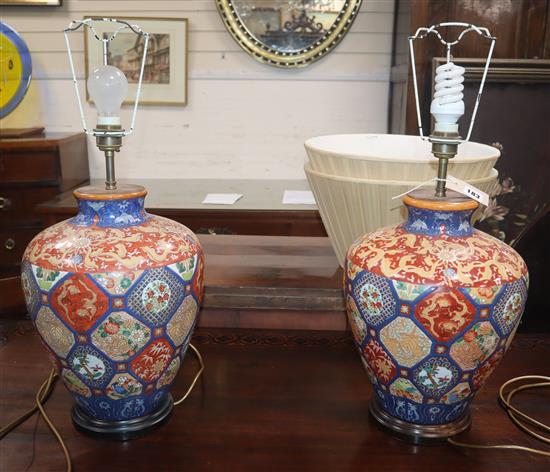 A pair of Imari vase table lamps and shades